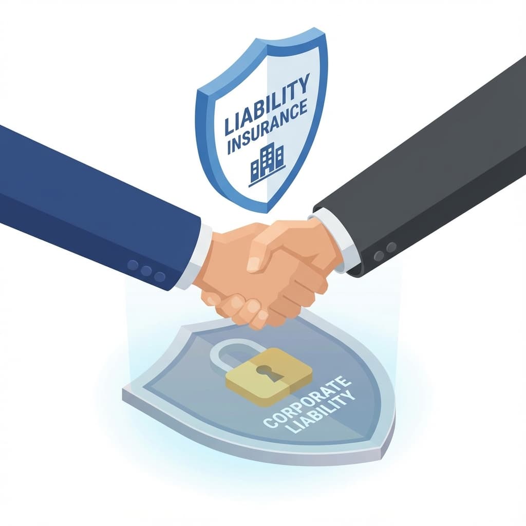 ビジネス握手と盾のイラスト