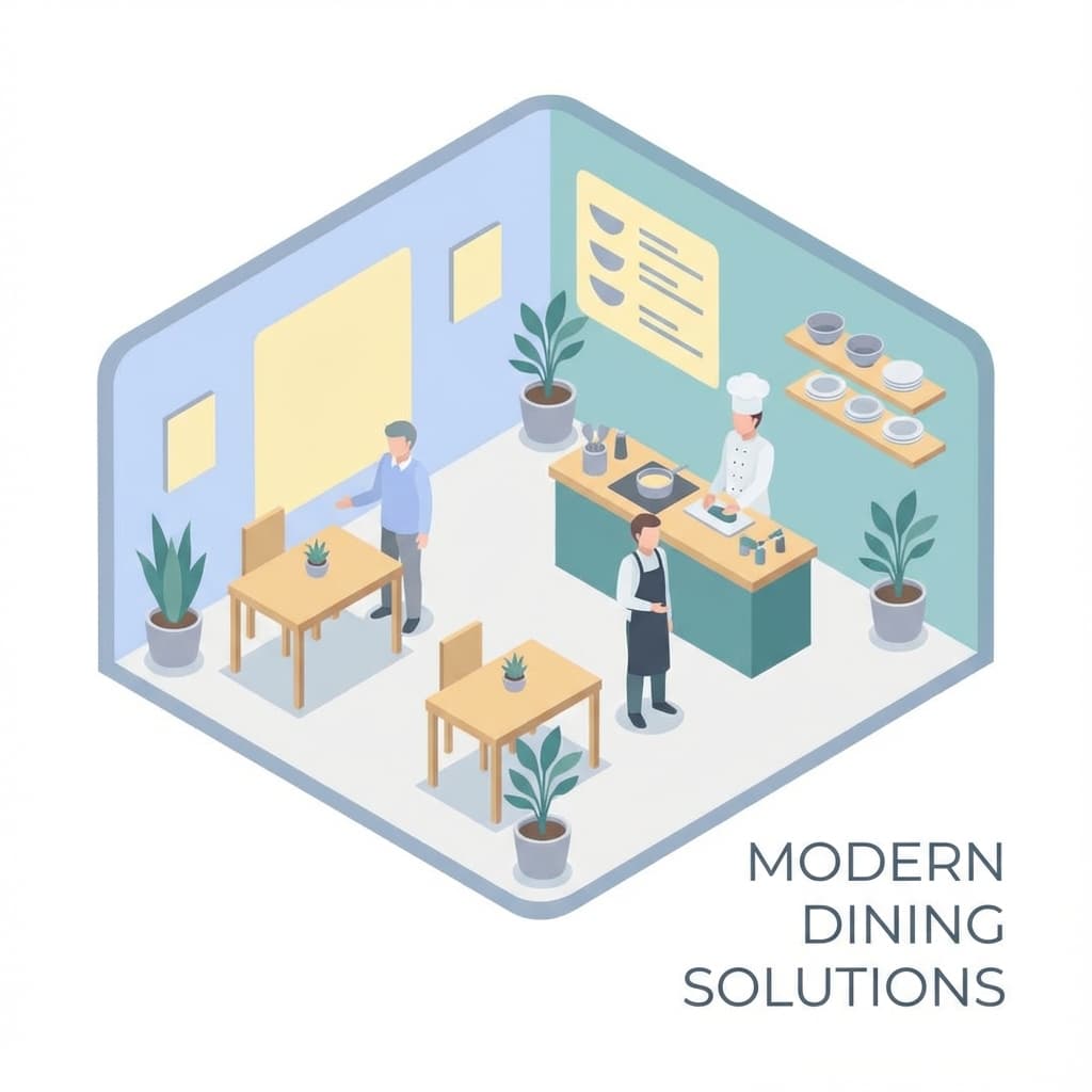 飲食店スタッフと店内のイラスト